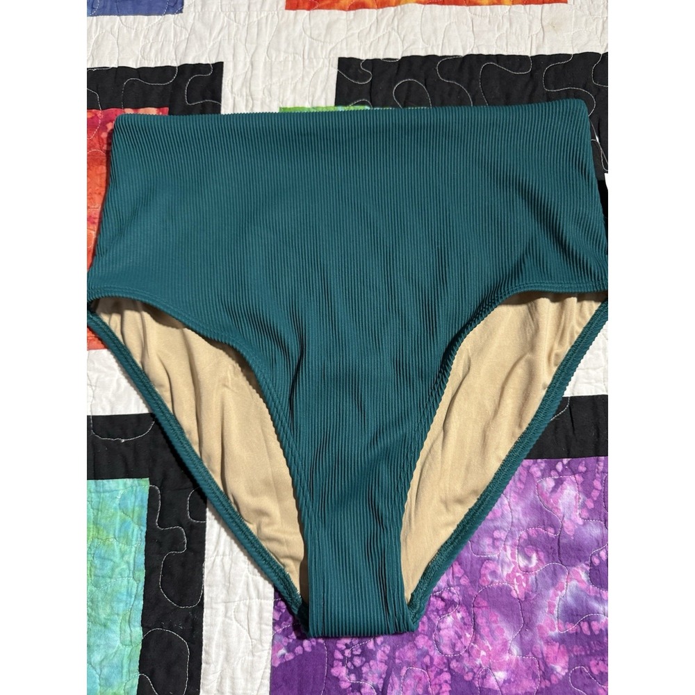 Old Navy High Waisted Swim Bottom Ribbed Dark Teal/Green - Size Large